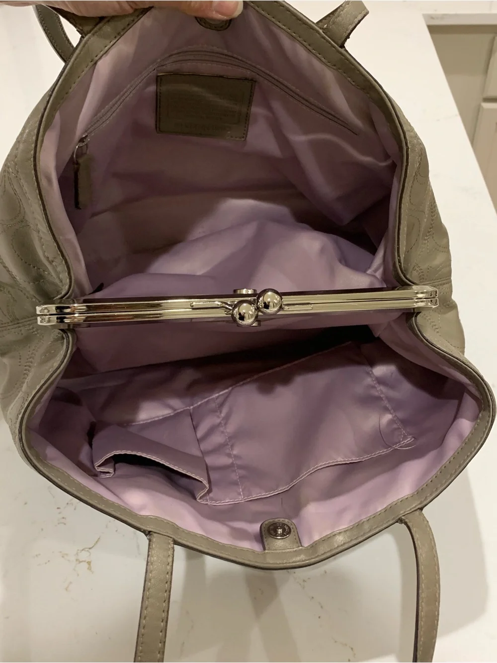 Coach Olive-Taupe Signature Shoulder Leather Tote Bag
